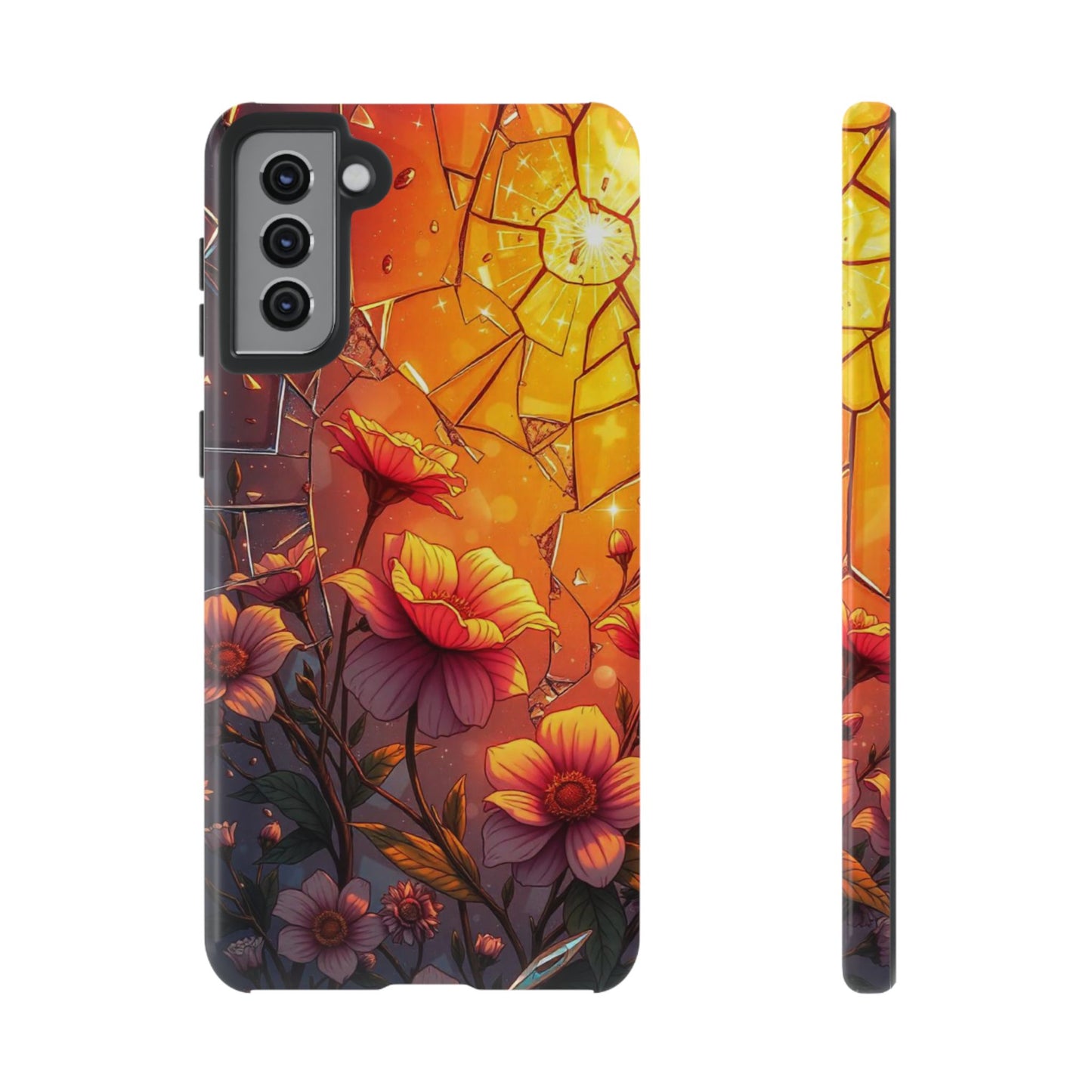 "Sunset Bloom: Shattered Glass & Floral Harmony Tough Case"