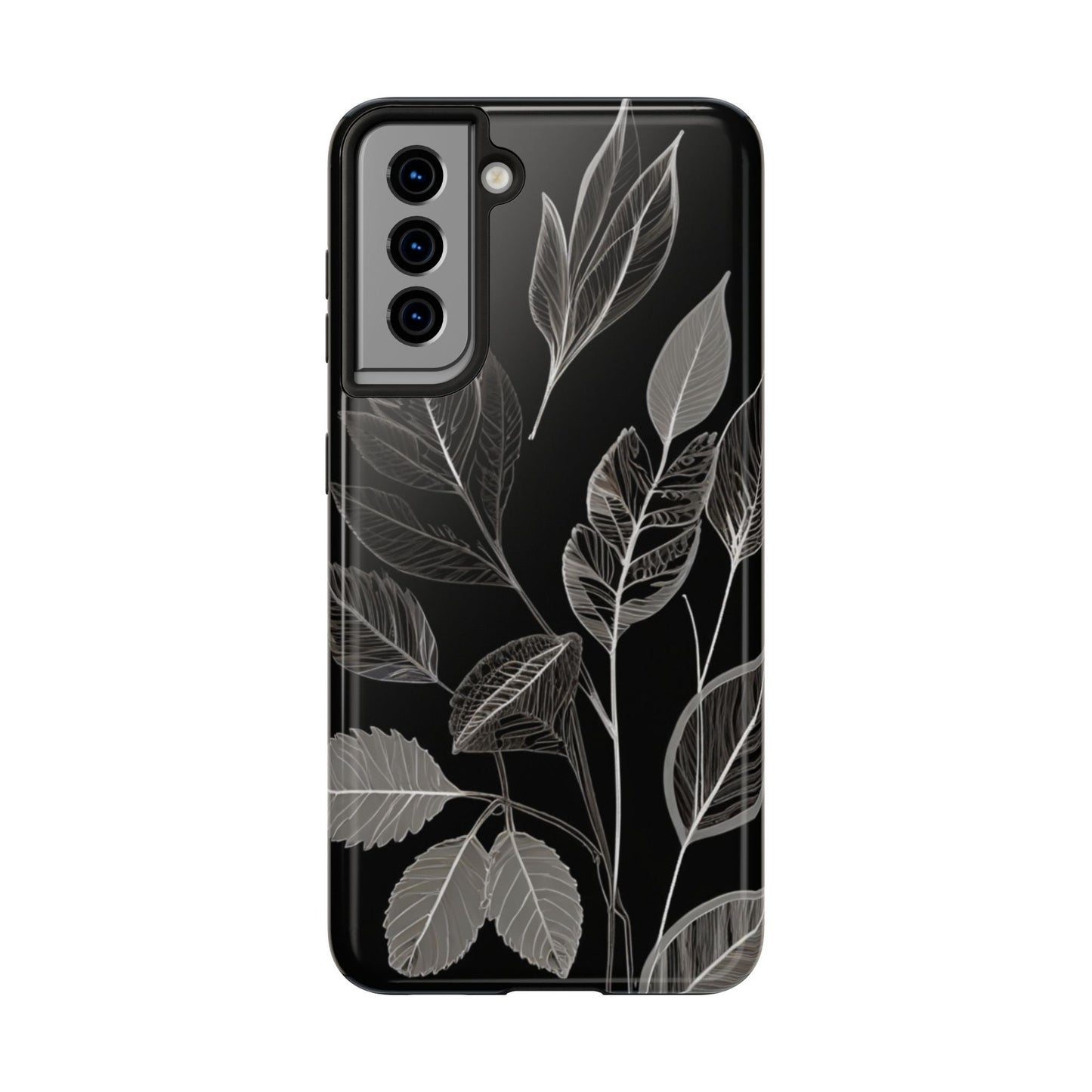 "Elegant Botanical Leaf Tough Phone Case - Modern Black & White Design.