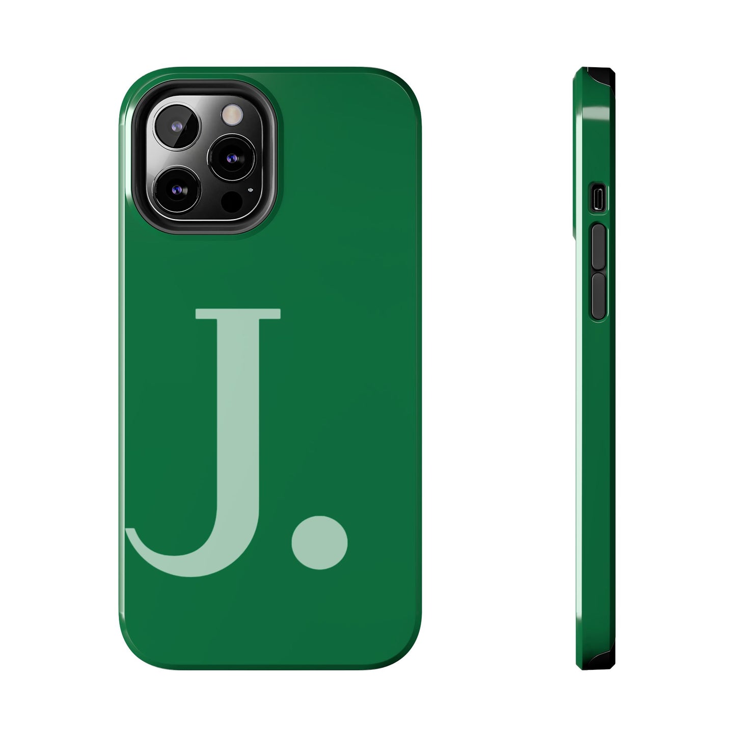 "Bold Minimalist Monogram: Custom Green Initial Tough Phone Case"