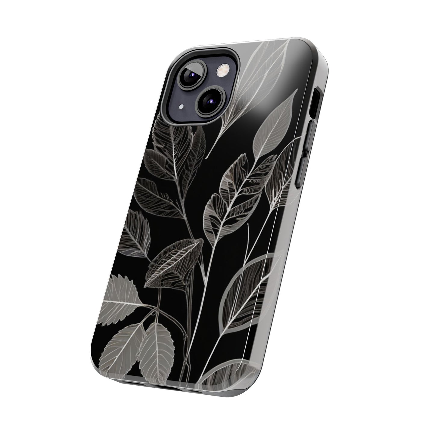 "Elegant Botanical Leaf Tough Phone Case - Modern Black & White Design.