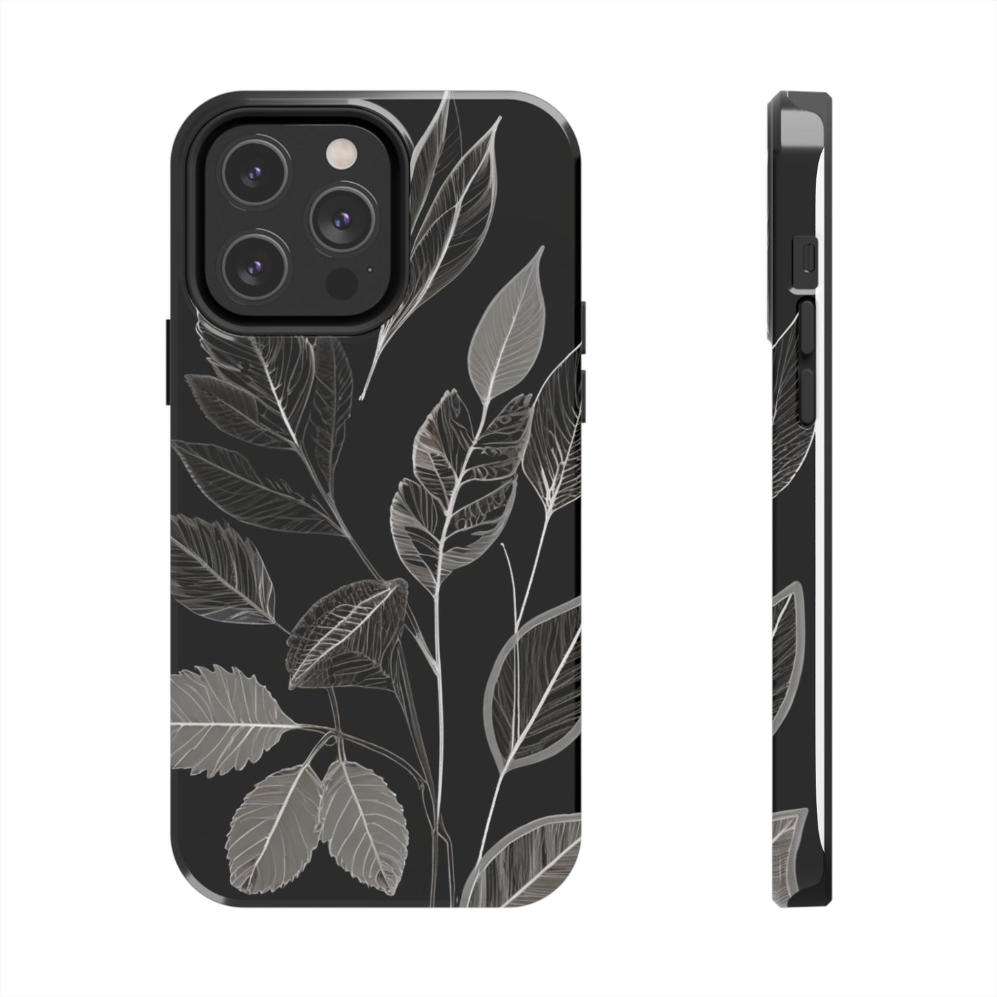 "Elegant Botanical Leaf Tough Phone Case - Modern Black & White Design.