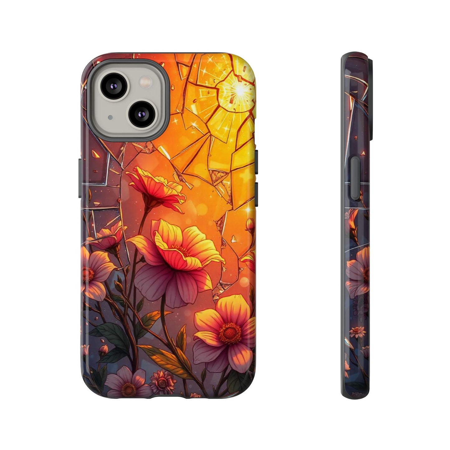 "Sunset Bloom: Shattered Glass & Floral Harmony Tough Case"