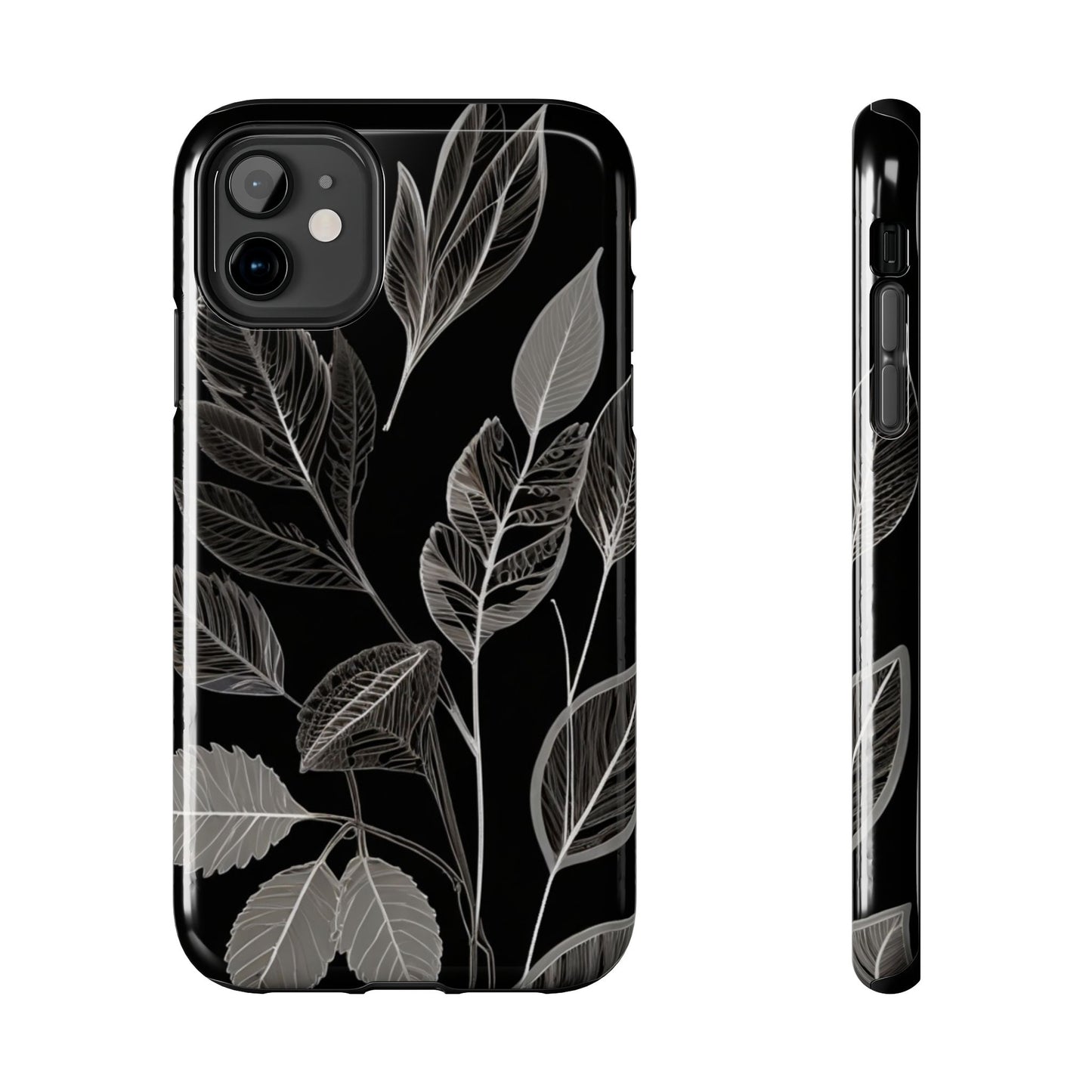 "Elegant Botanical Leaf Tough Phone Case - Modern Black & White Design.