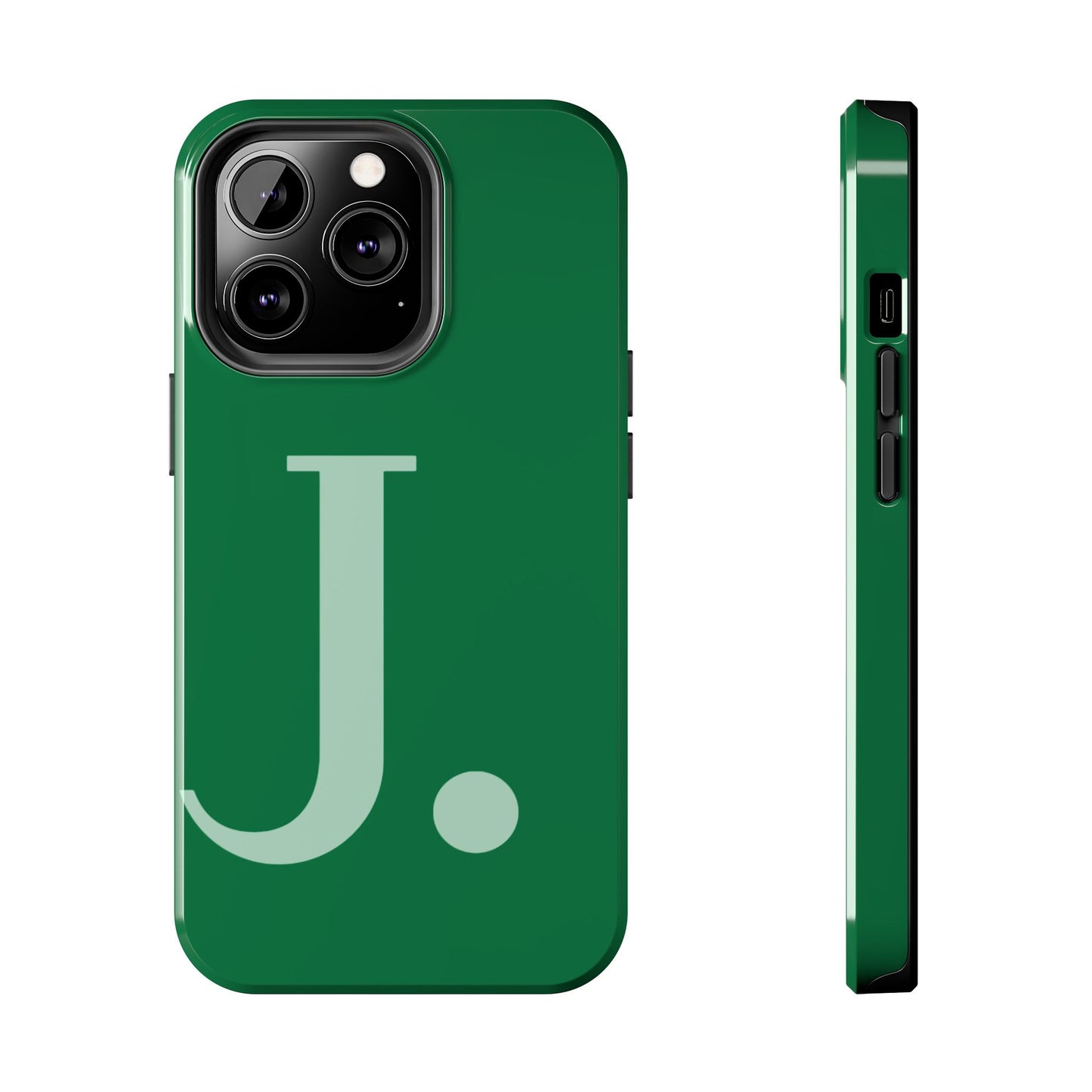 "Bold Minimalist Monogram: Custom Green Initial Tough Phone Case"