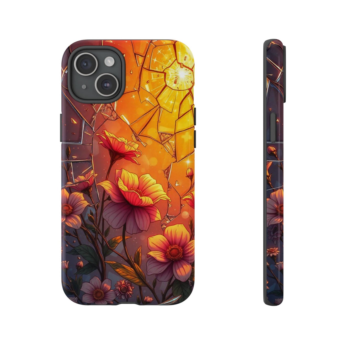 "Sunset Bloom: Shattered Glass & Floral Harmony Tough Case"