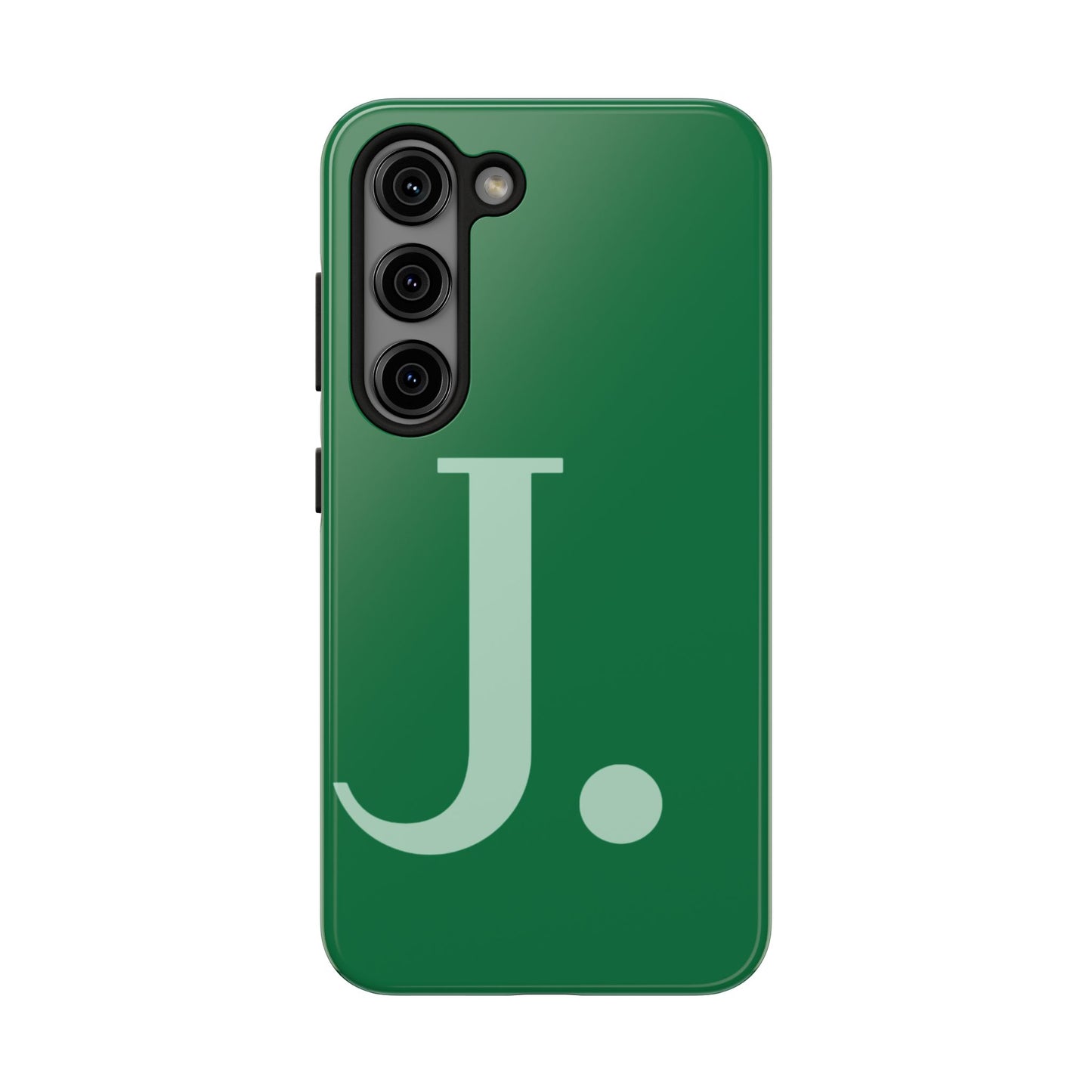 "Bold Minimalist Monogram: Custom Green Initial Tough Phone Case"