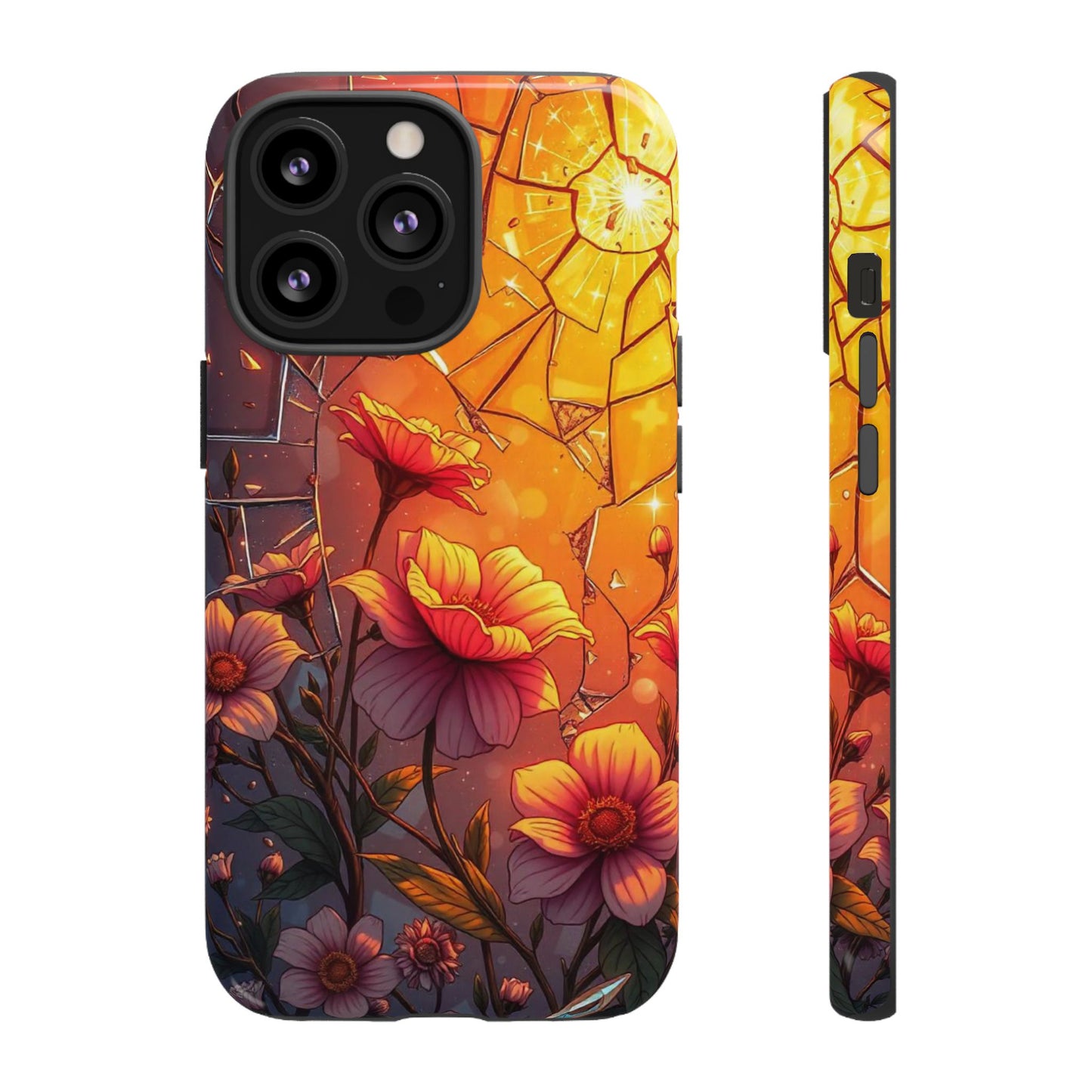 "Sunset Bloom: Shattered Glass & Floral Harmony Tough Case"