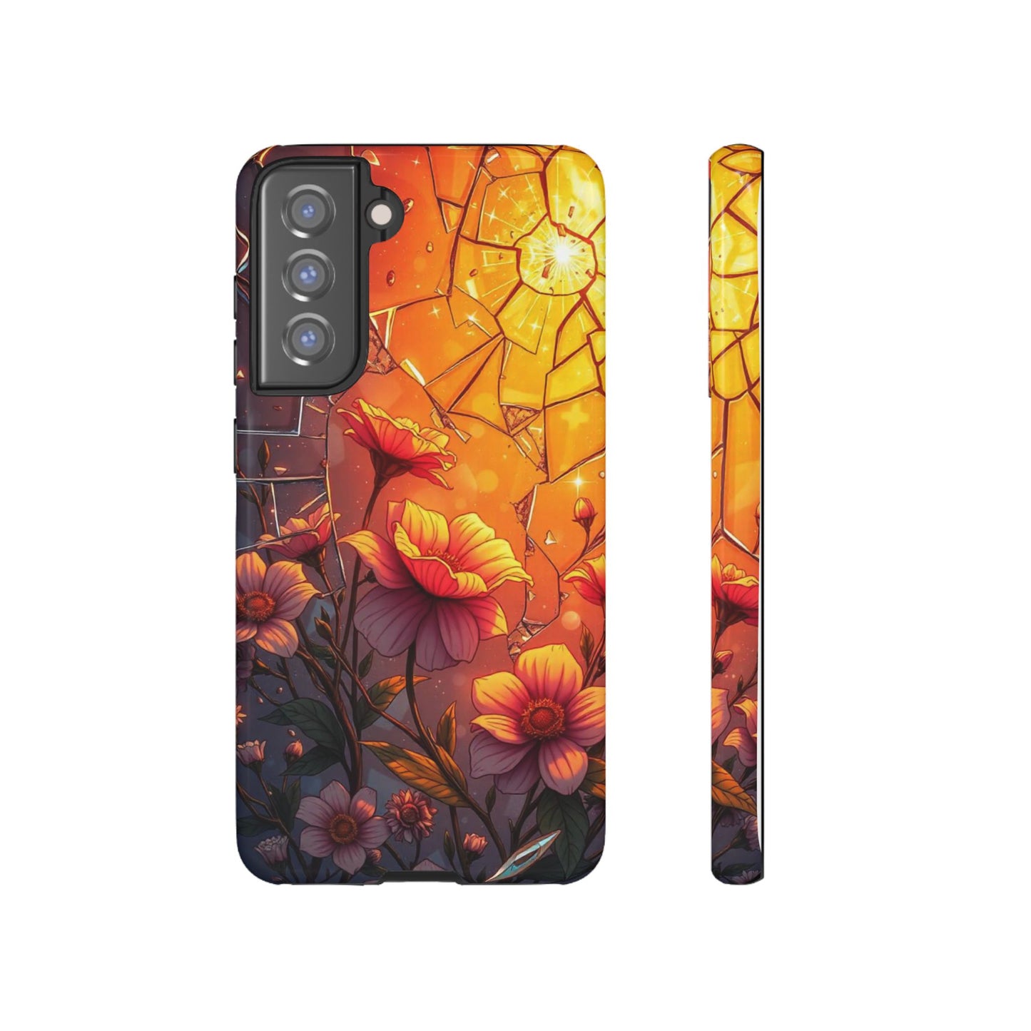 "Sunset Bloom: Shattered Glass & Floral Harmony Tough Case"