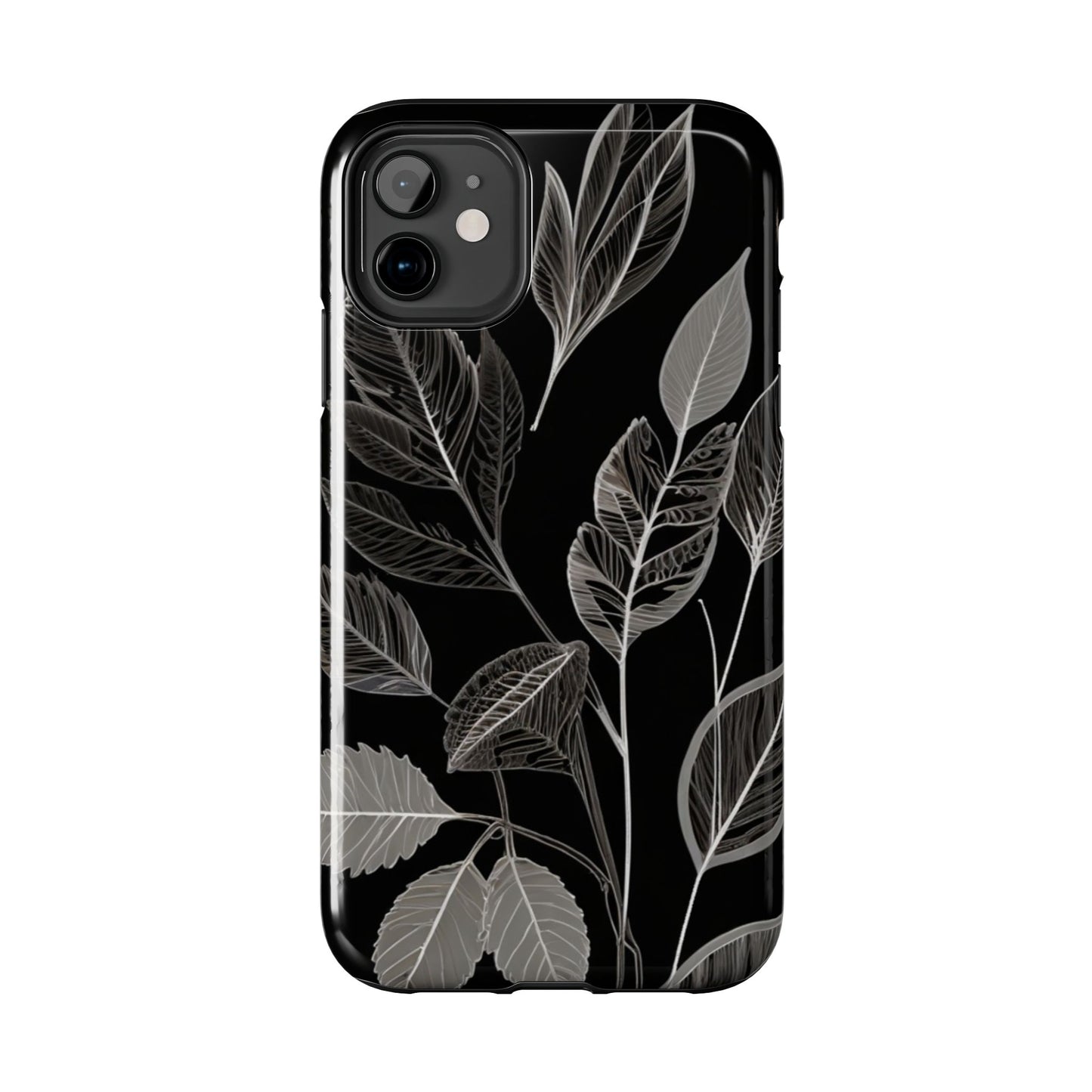 "Elegant Botanical Leaf Tough Phone Case - Modern Black & White Design.