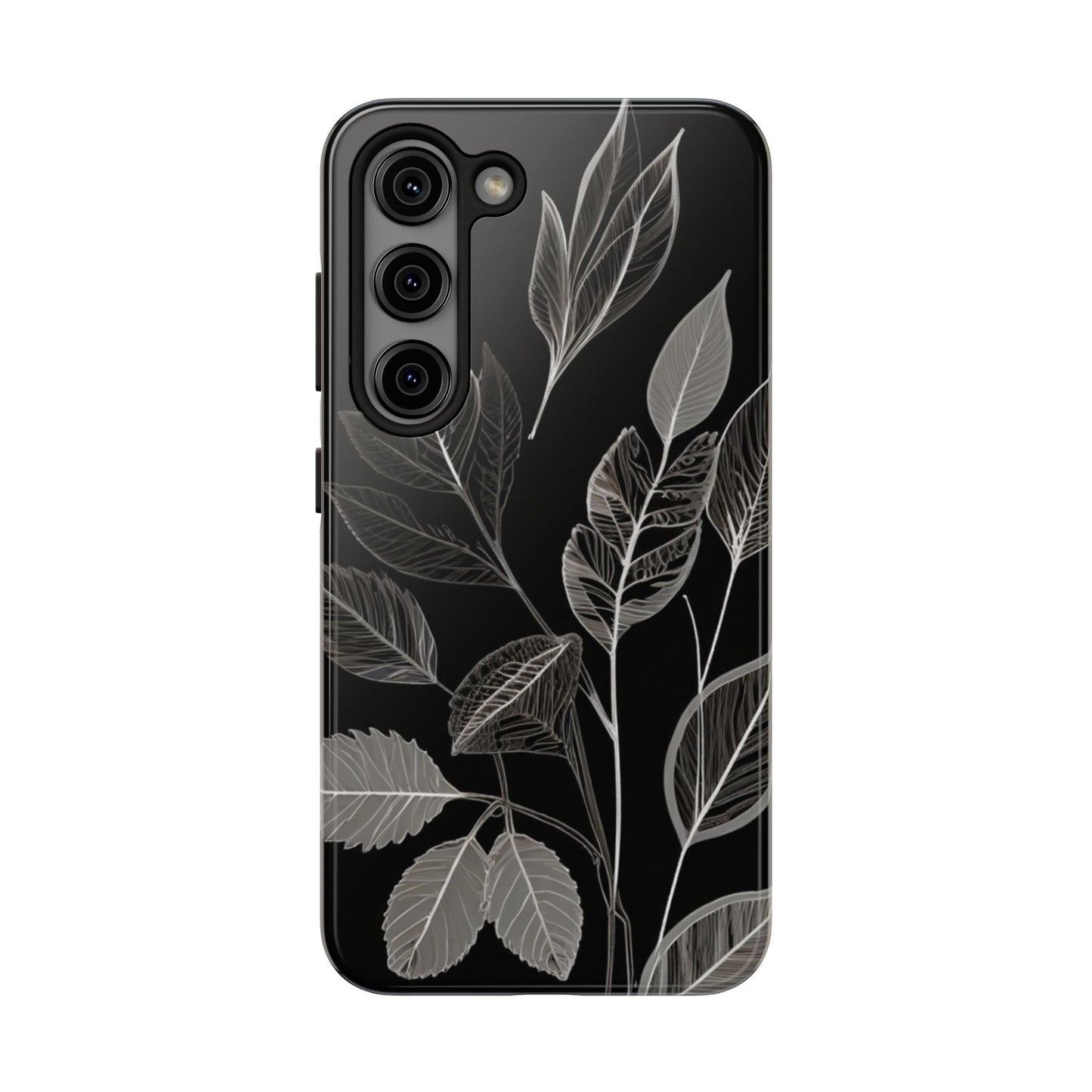 "Elegant Botanical Leaf Tough Phone Case - Modern Black & White Design.