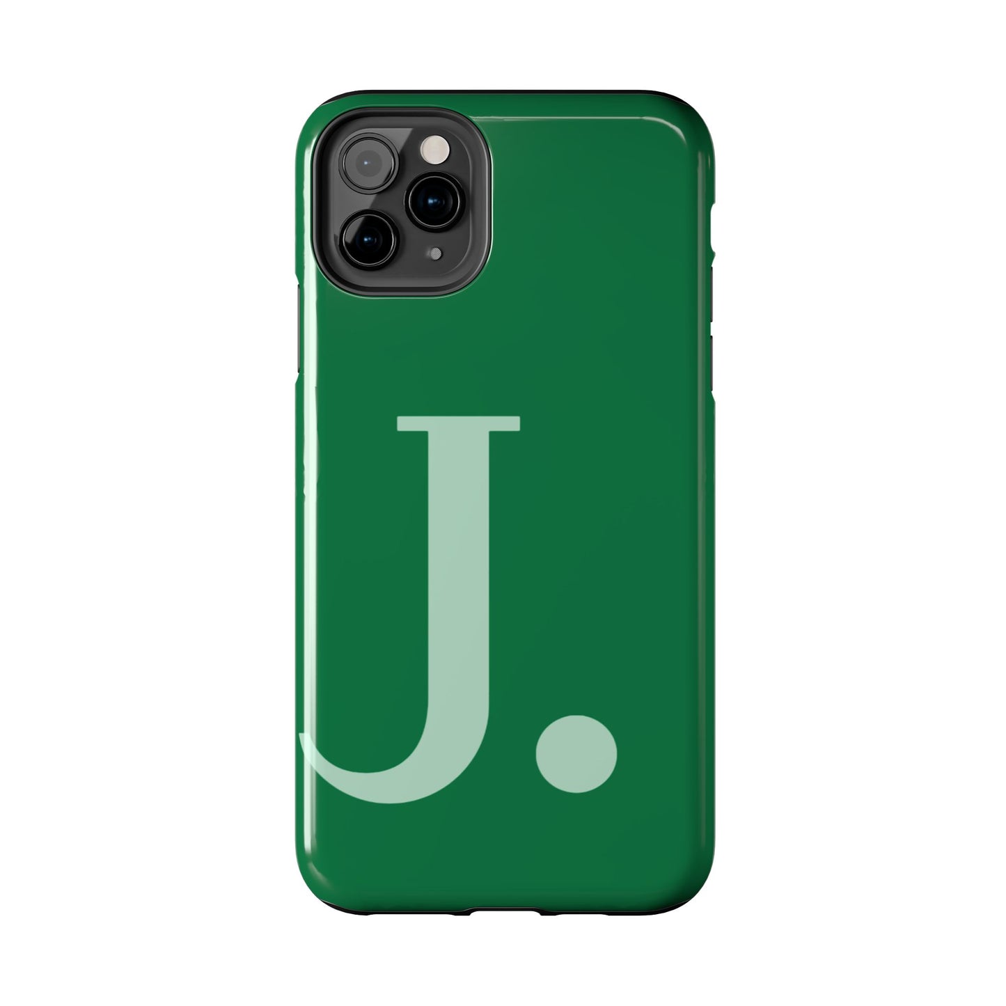 "Bold Minimalist Monogram: Custom Green Initial Tough Phone Case"