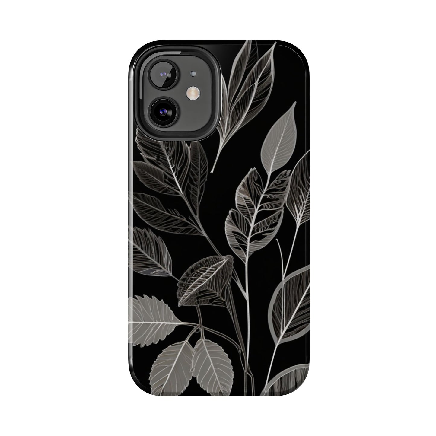 "Elegant Botanical Leaf Tough Phone Case - Modern Black & White Design.