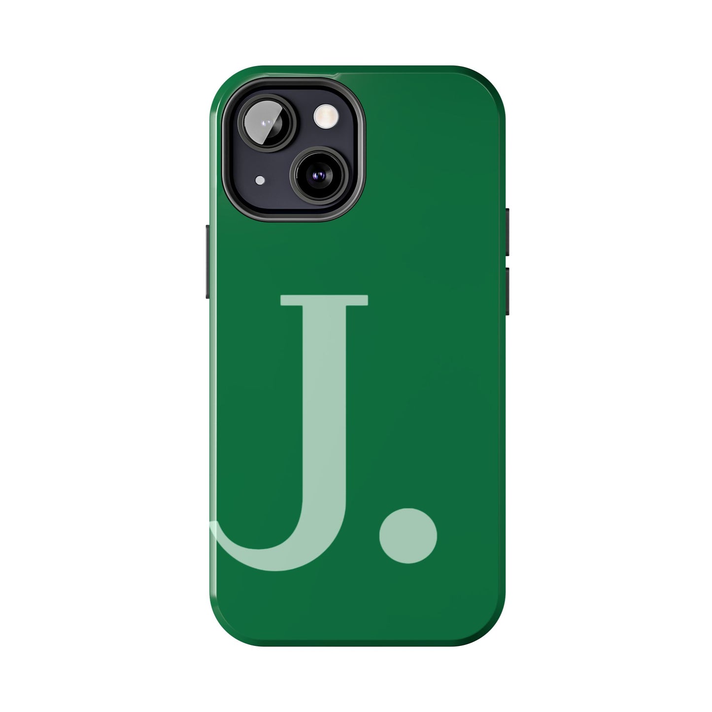 "Bold Minimalist Monogram: Custom Green Initial Tough Phone Case"