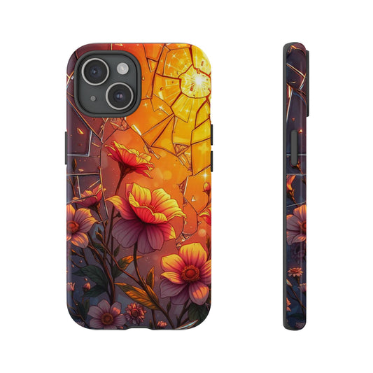 "Sunset Bloom: Shattered Glass & Floral Harmony Tough Case"