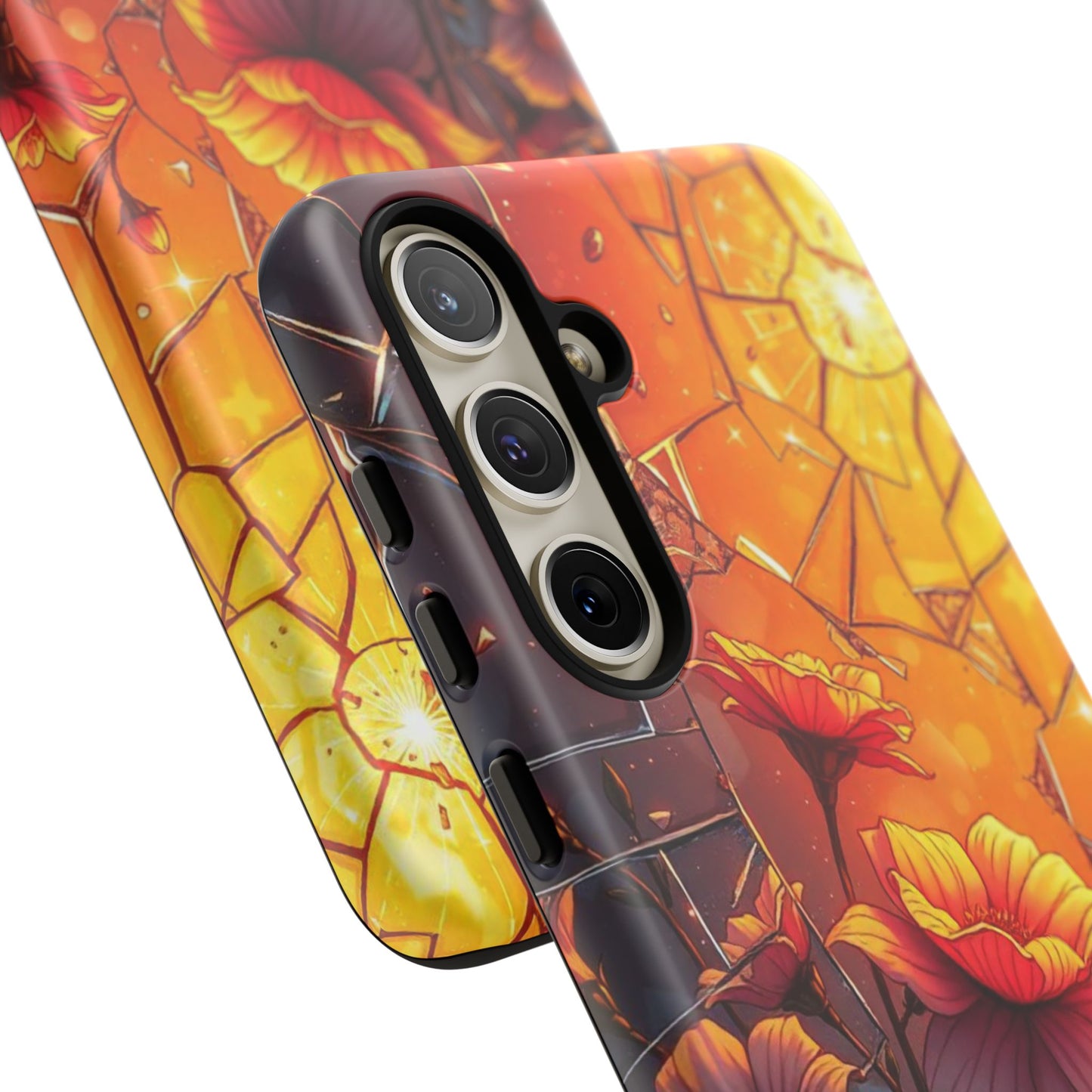 "Sunset Bloom: Shattered Glass & Floral Harmony Tough Case"