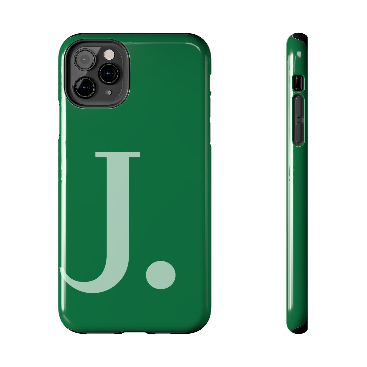 "Bold Minimalist Monogram: Custom Green Initial Tough Phone Case"