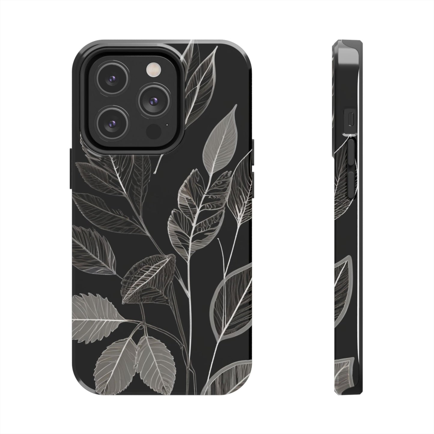 "Elegant Botanical Leaf Tough Phone Case - Modern Black & White Design.