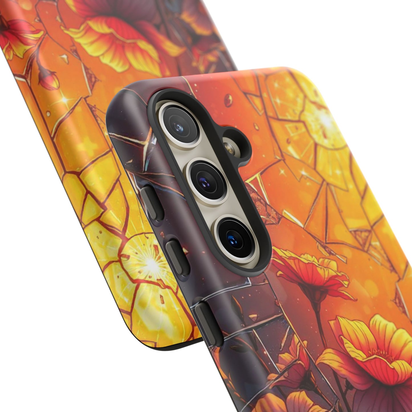 "Sunset Bloom: Shattered Glass & Floral Harmony Tough Case"