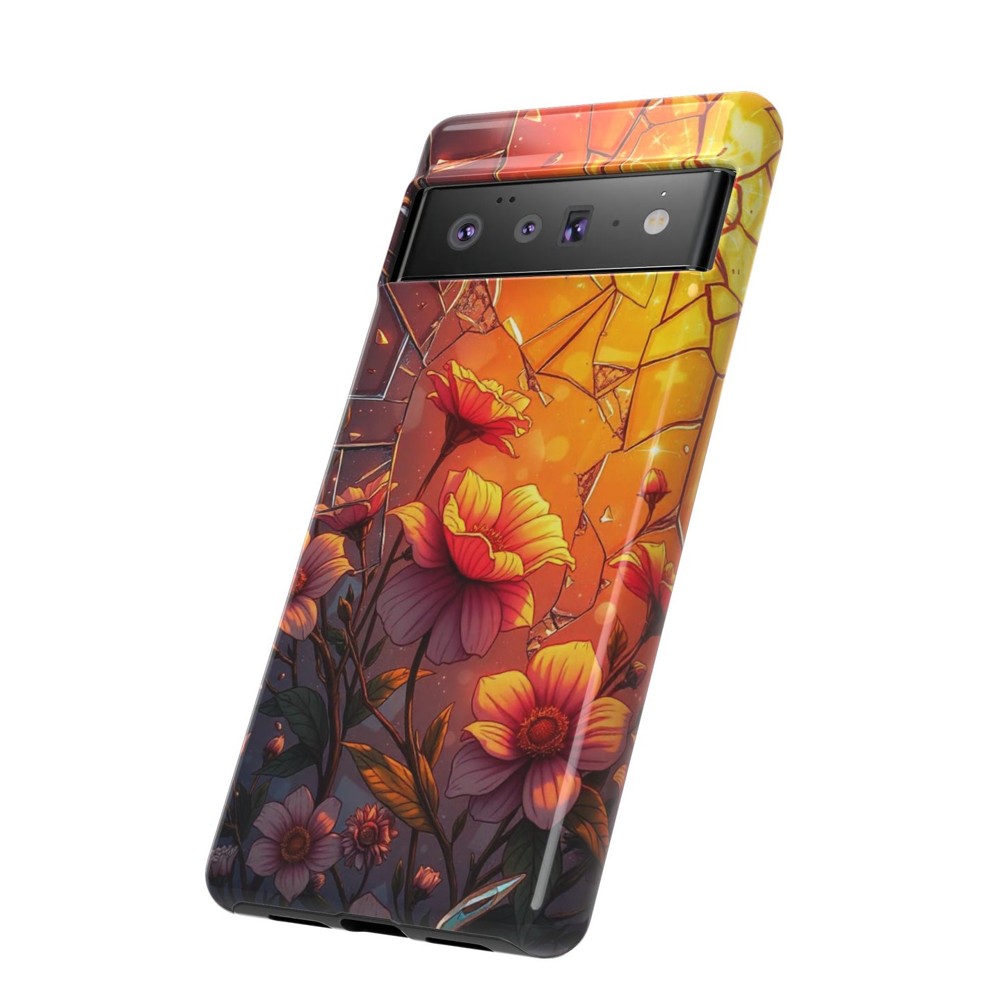 "Sunset Bloom: Shattered Glass & Floral Harmony Tough Case"