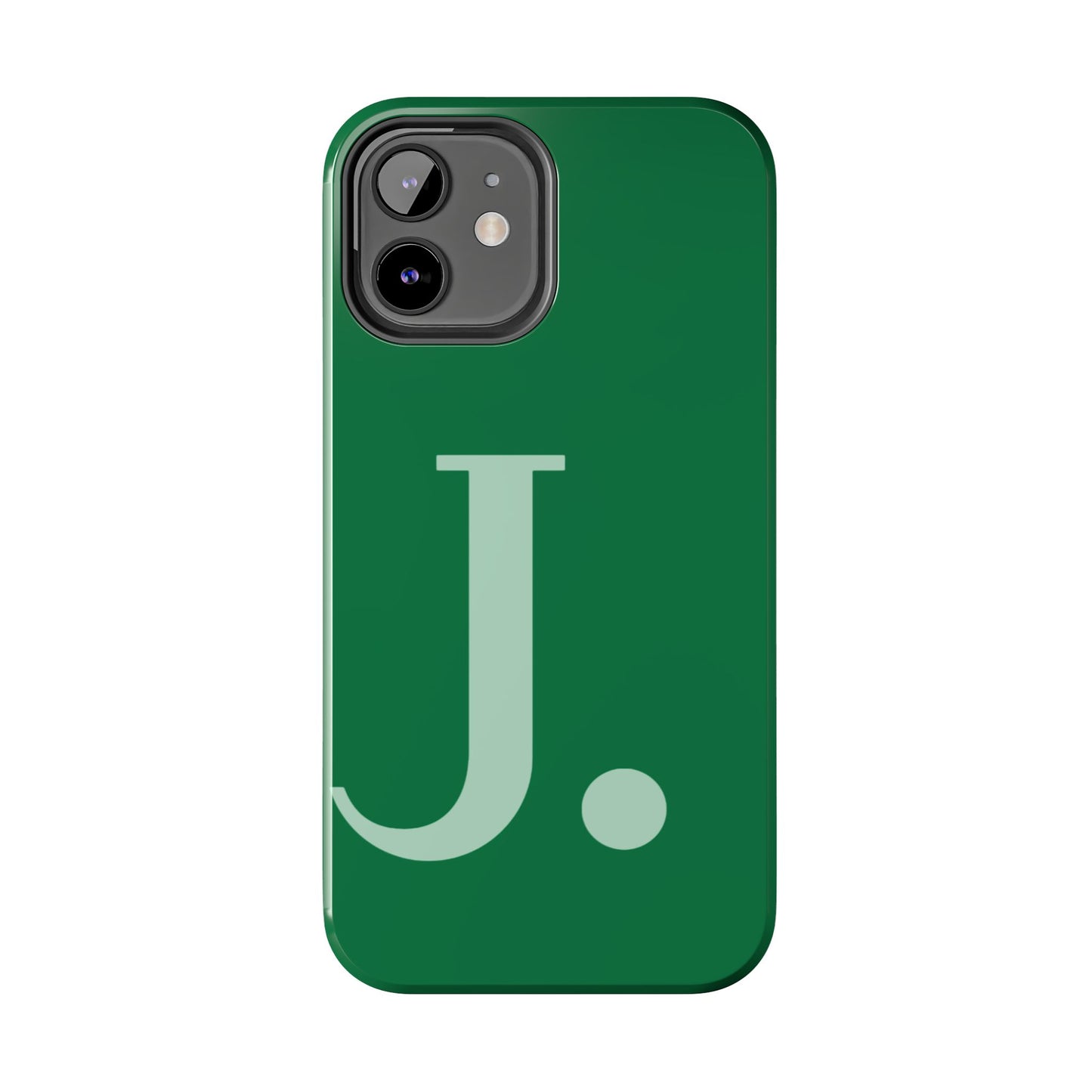 "Bold Minimalist Monogram: Custom Green Initial Tough Phone Case"