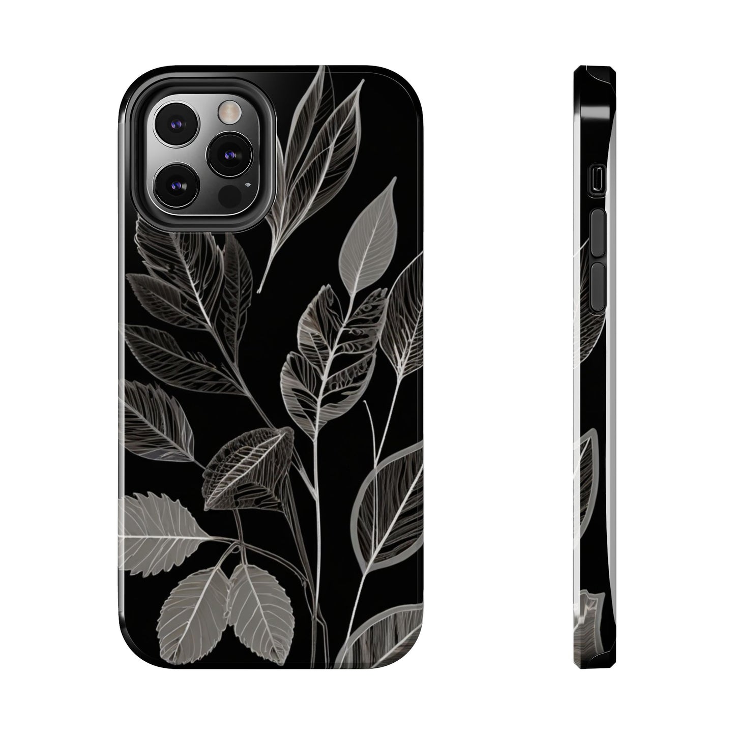 "Elegant Botanical Leaf Tough Phone Case - Modern Black & White Design.