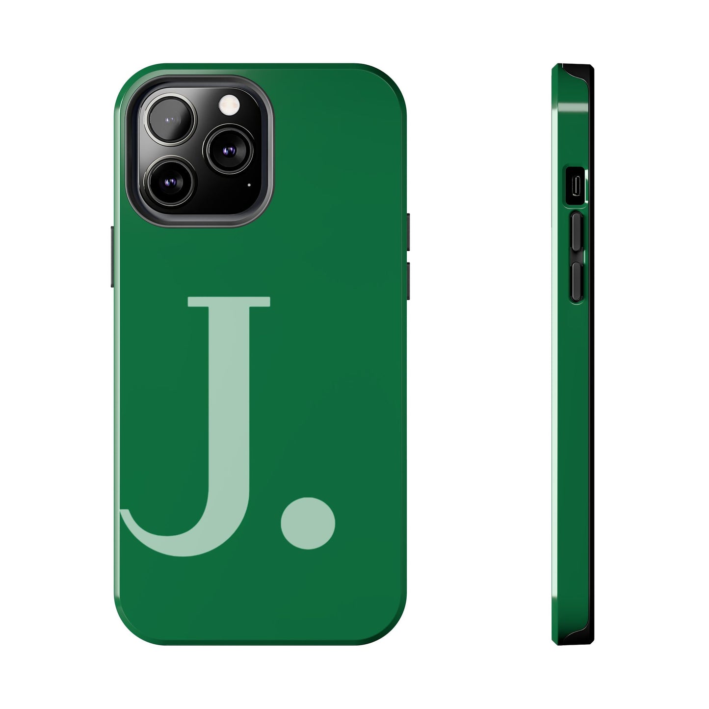 "Bold Minimalist Monogram: Custom Green Initial Tough Phone Case"