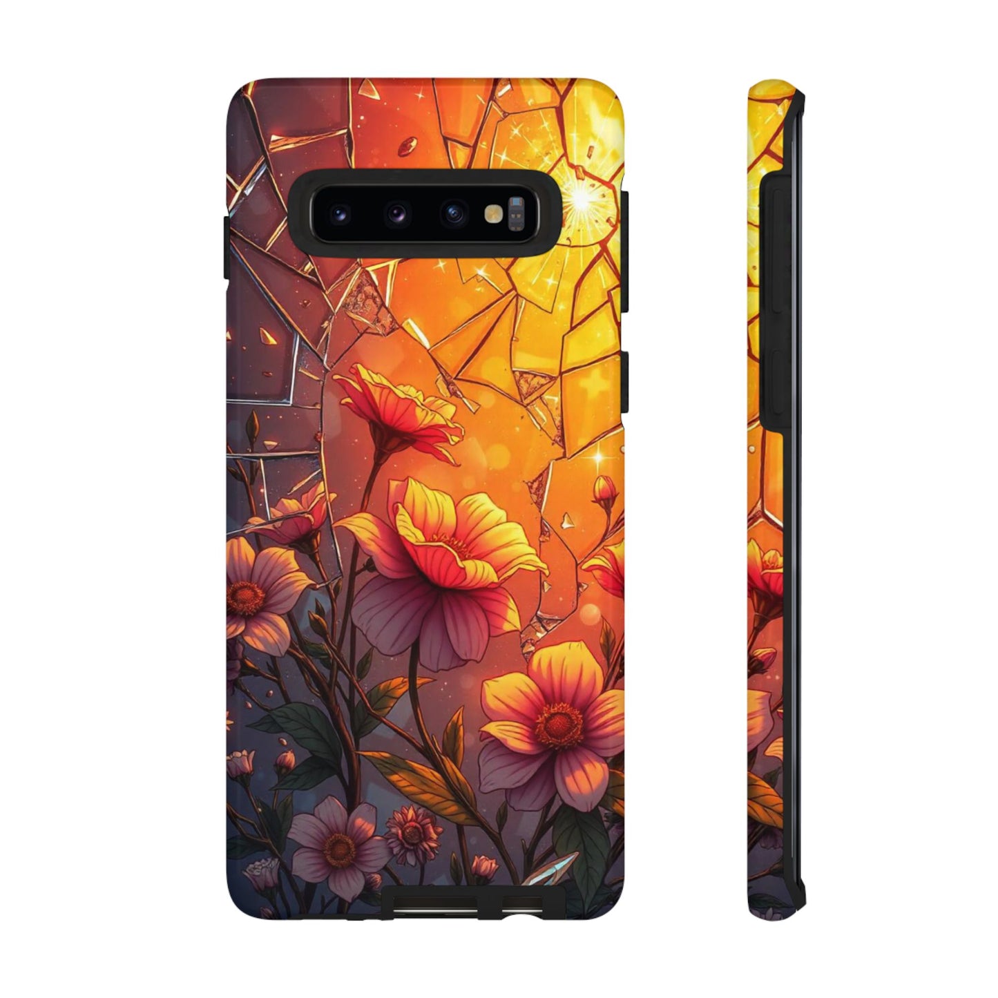 "Sunset Bloom: Shattered Glass & Floral Harmony Tough Case"