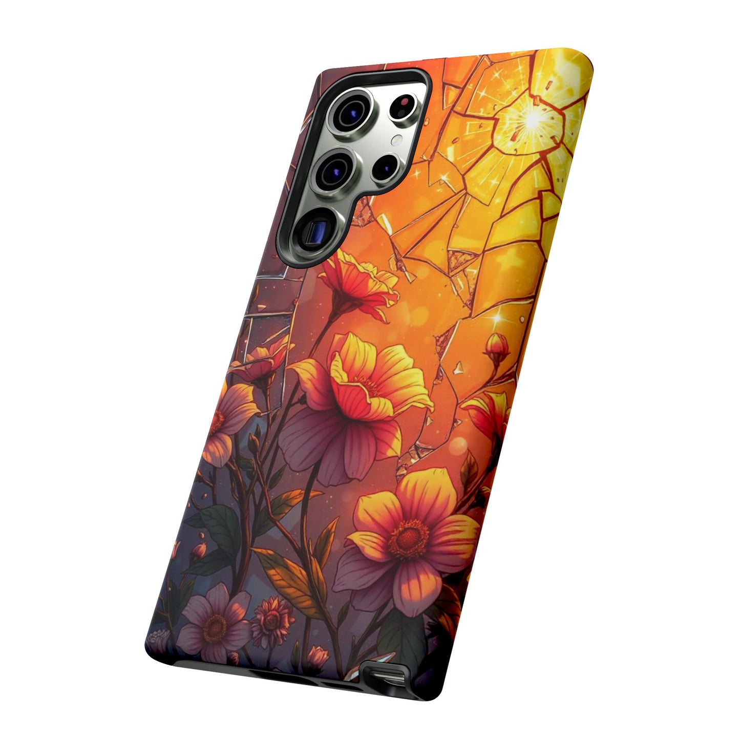 "Sunset Bloom: Shattered Glass & Floral Harmony Tough Case"