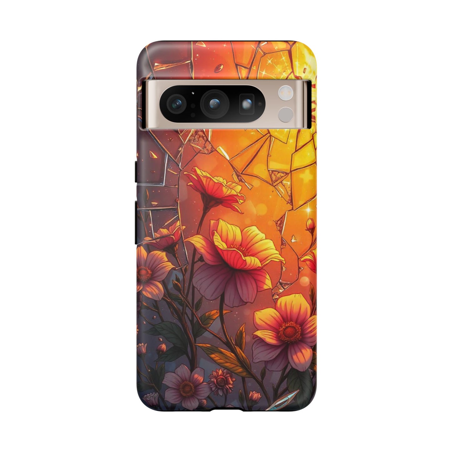 "Sunset Bloom: Shattered Glass & Floral Harmony Tough Case"