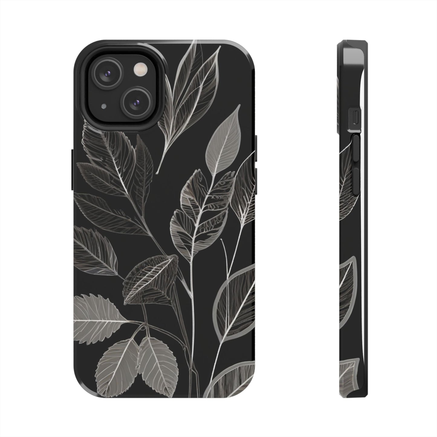 "Elegant Botanical Leaf Tough Phone Case - Modern Black & White Design.