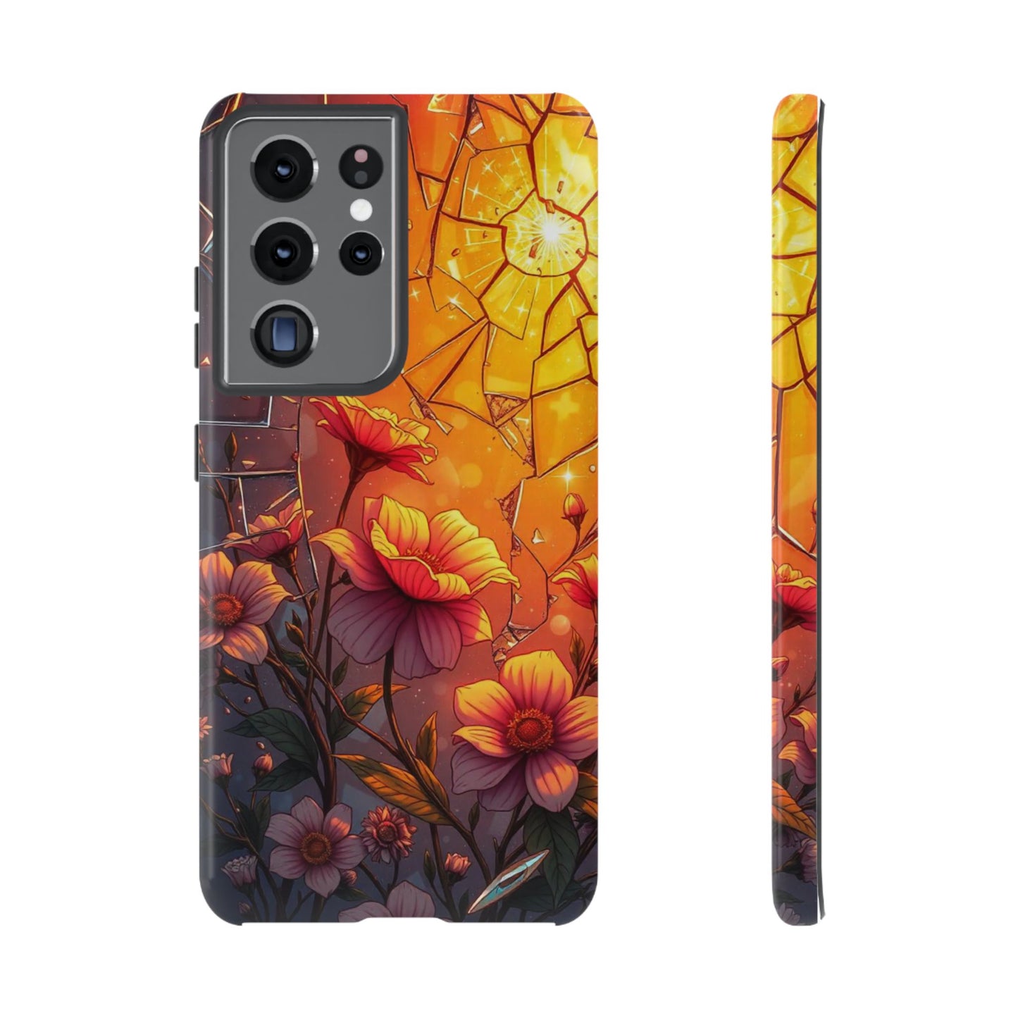 "Sunset Bloom: Shattered Glass & Floral Harmony Tough Case"