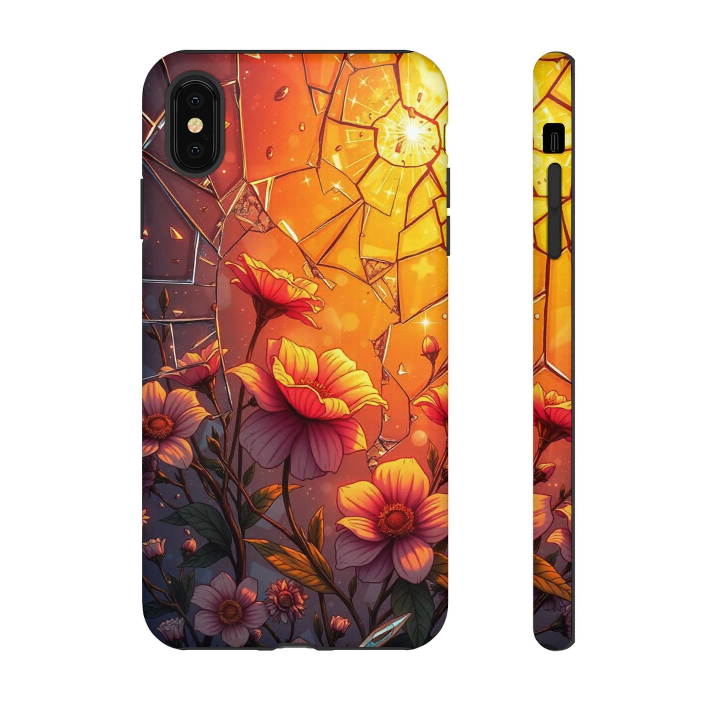 "Sunset Bloom: Shattered Glass & Floral Harmony Tough Case"