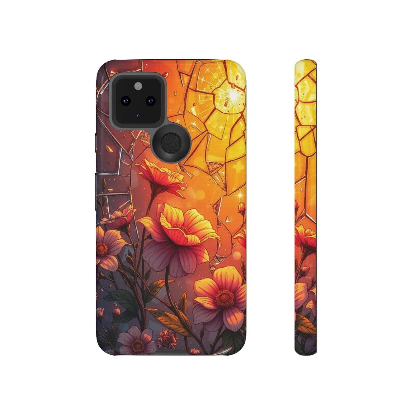 "Sunset Bloom: Shattered Glass & Floral Harmony Tough Case"