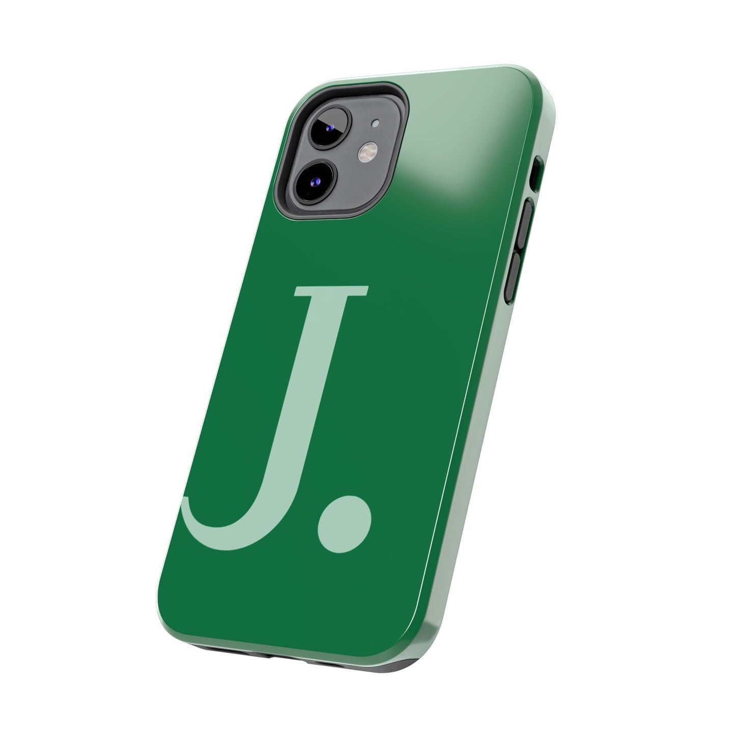 "Bold Minimalist Monogram: Custom Green Initial Tough Phone Case"