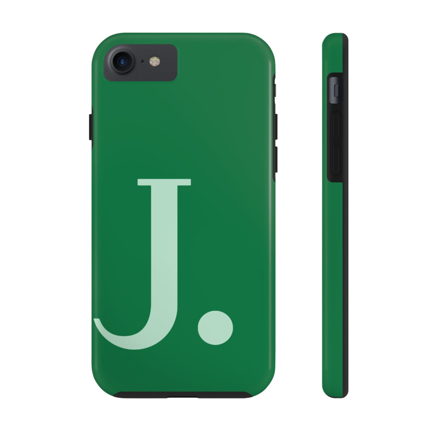 "Bold Minimalist Monogram: Custom Green Initial Tough Phone Case"