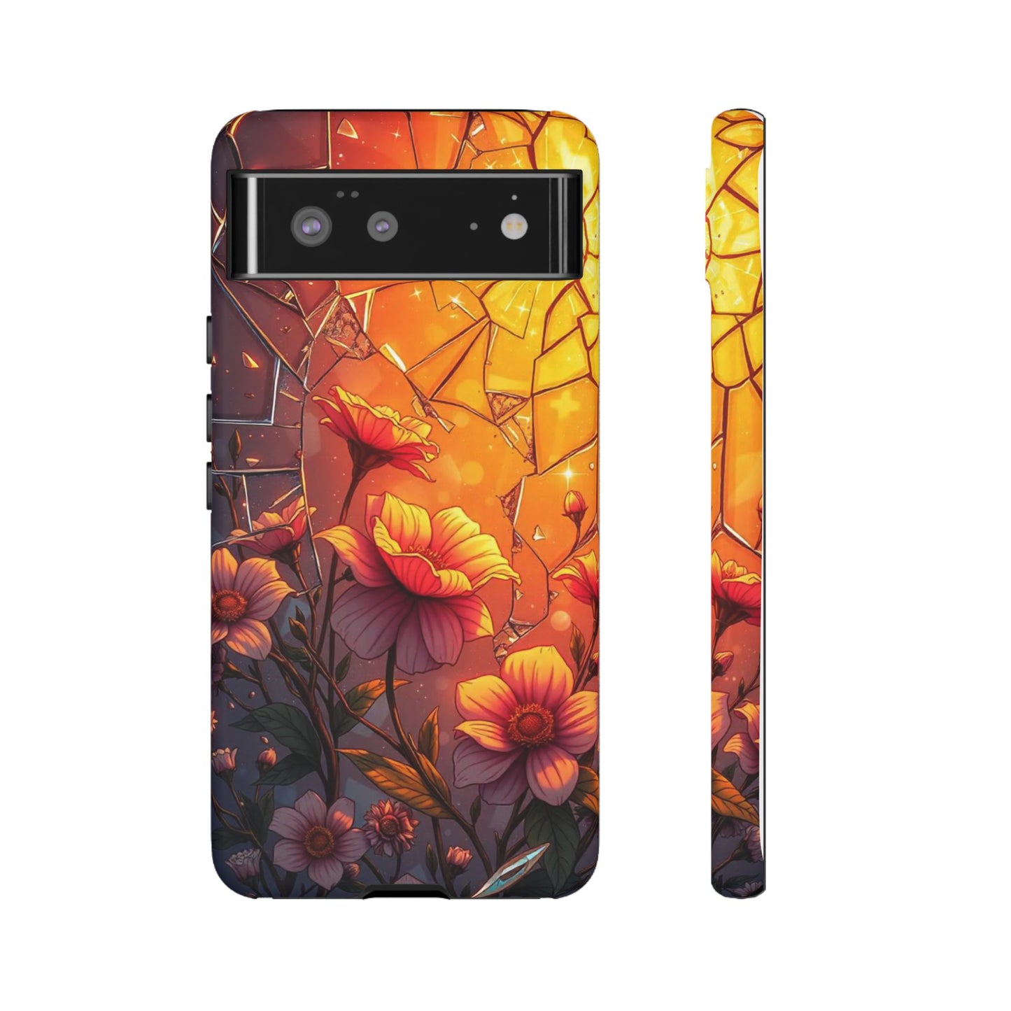 "Sunset Bloom: Shattered Glass & Floral Harmony Tough Case"