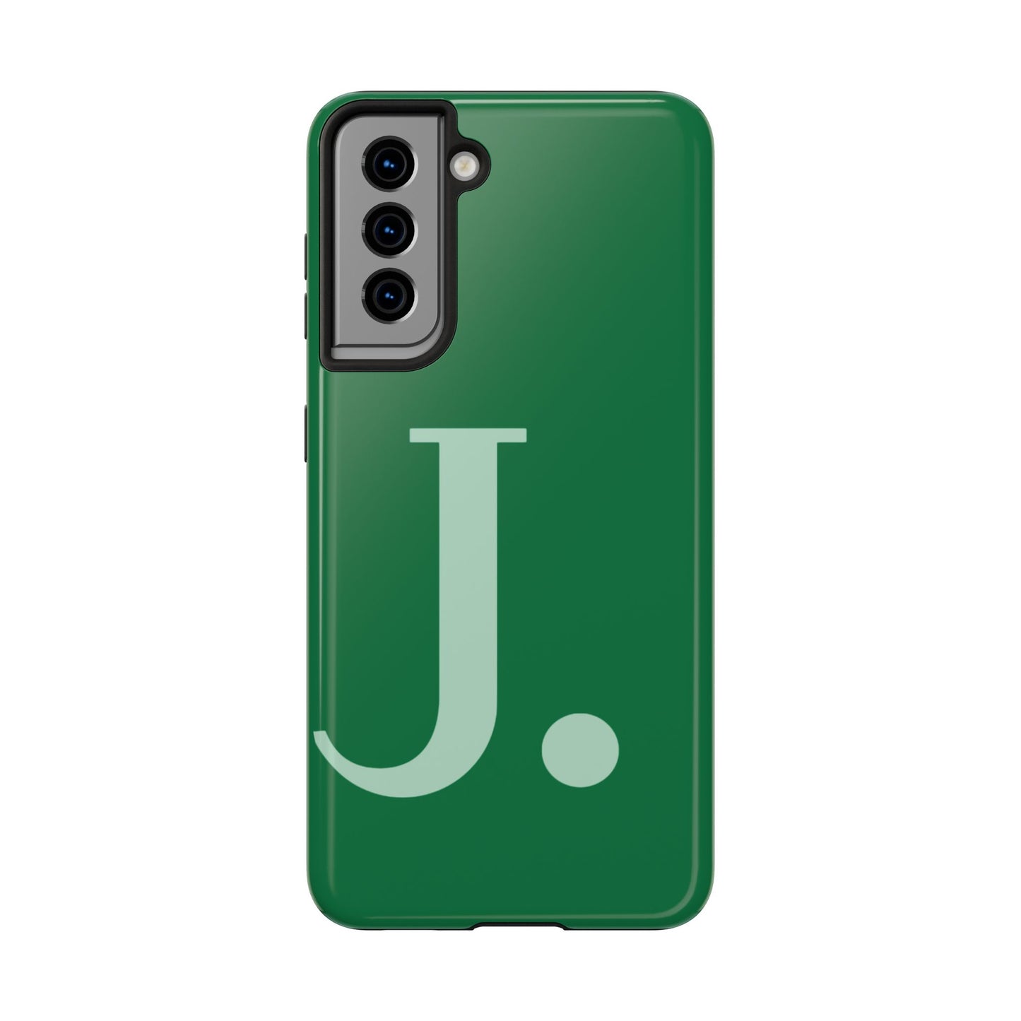 "Bold Minimalist Monogram: Custom Green Initial Tough Phone Case"