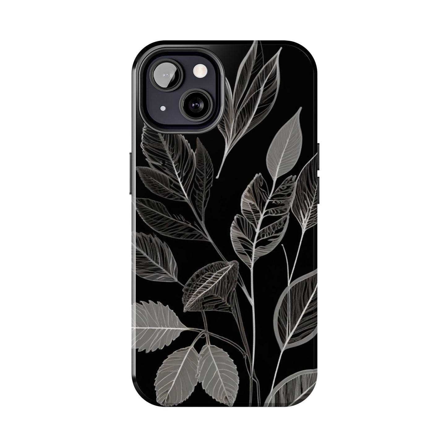 "Elegant Botanical Leaf Tough Phone Case - Modern Black & White Design.