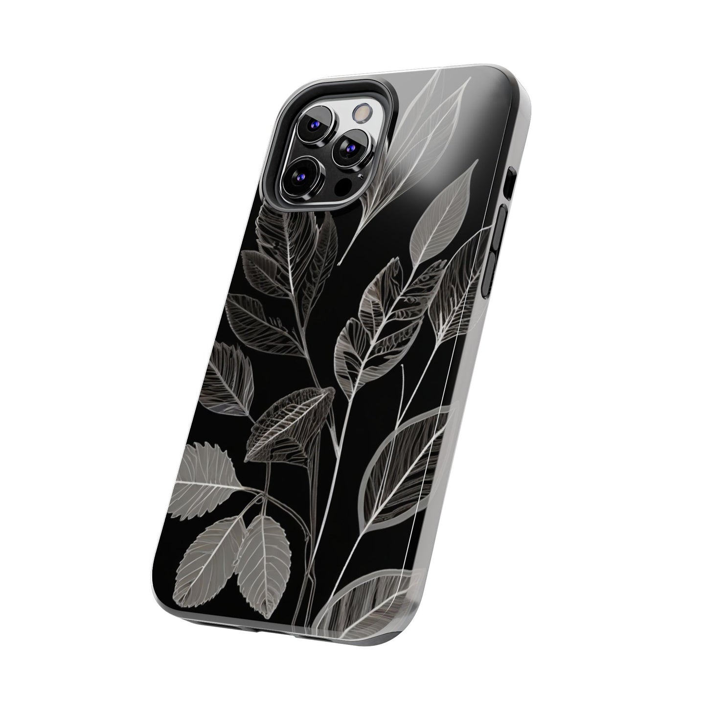 "Elegant Botanical Leaf Tough Phone Case - Modern Black & White Design.