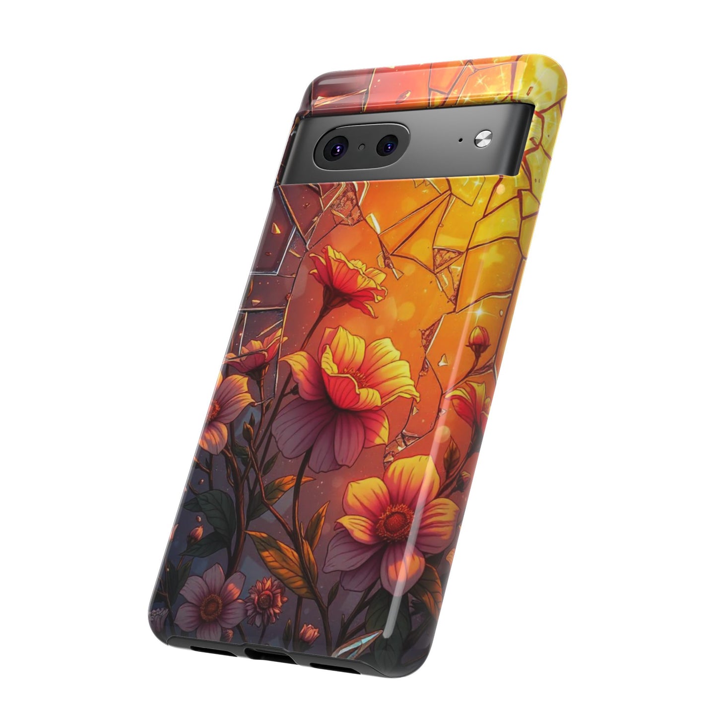 "Sunset Bloom: Shattered Glass & Floral Harmony Tough Case"