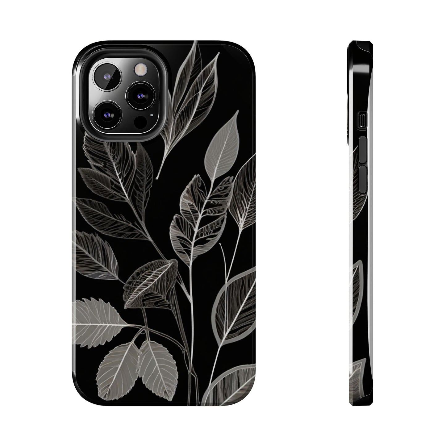 "Elegant Botanical Leaf Tough Phone Case - Modern Black & White Design.