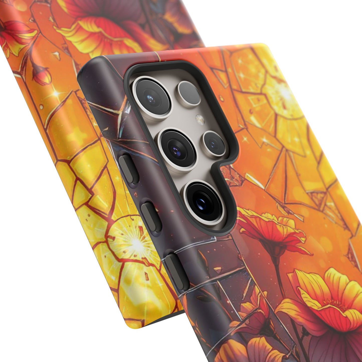 "Sunset Bloom: Shattered Glass & Floral Harmony Tough Case"