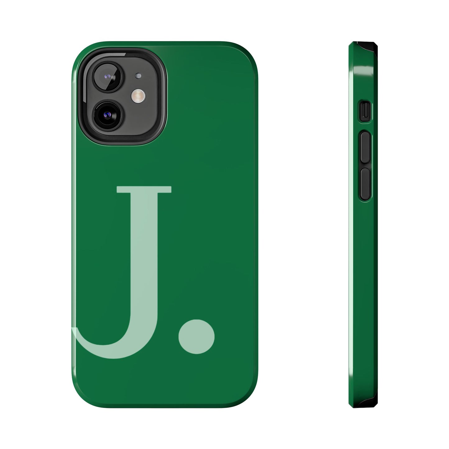 "Bold Minimalist Monogram: Custom Green Initial Tough Phone Case"