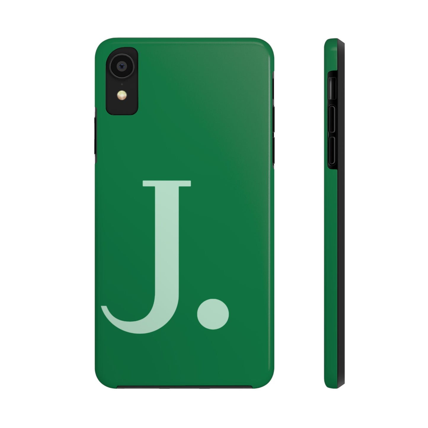 "Bold Minimalist Monogram: Custom Green Initial Tough Phone Case"