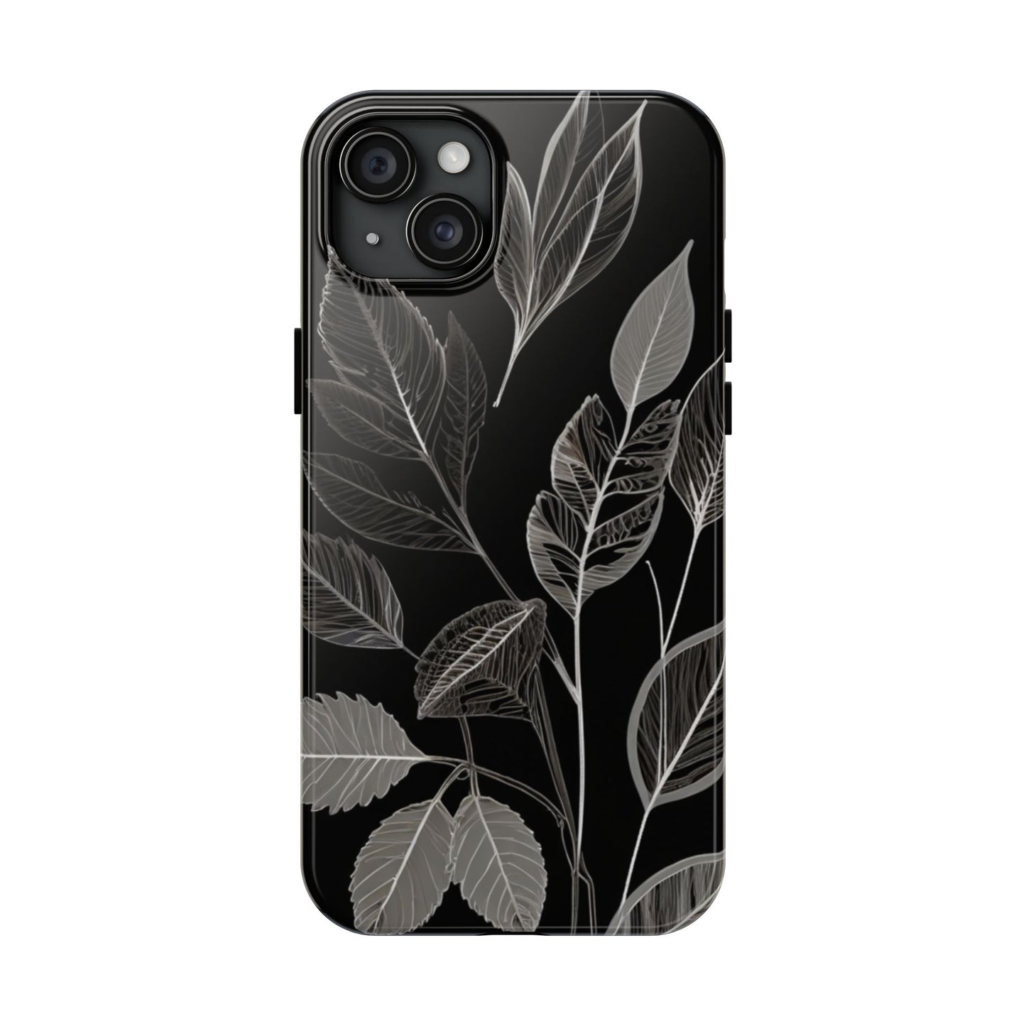 "Elegant Botanical Leaf Tough Phone Case - Modern Black & White Design.