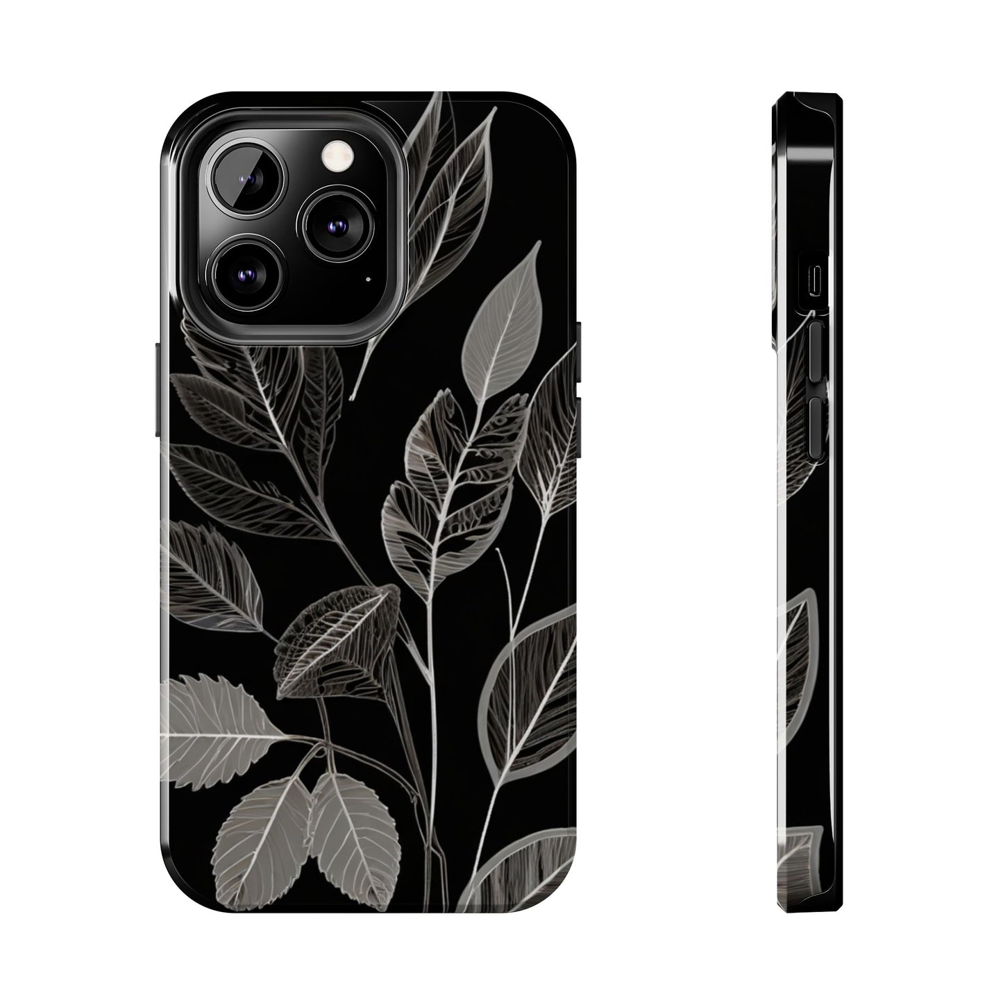 "Elegant Botanical Leaf Tough Phone Case - Modern Black & White Design.