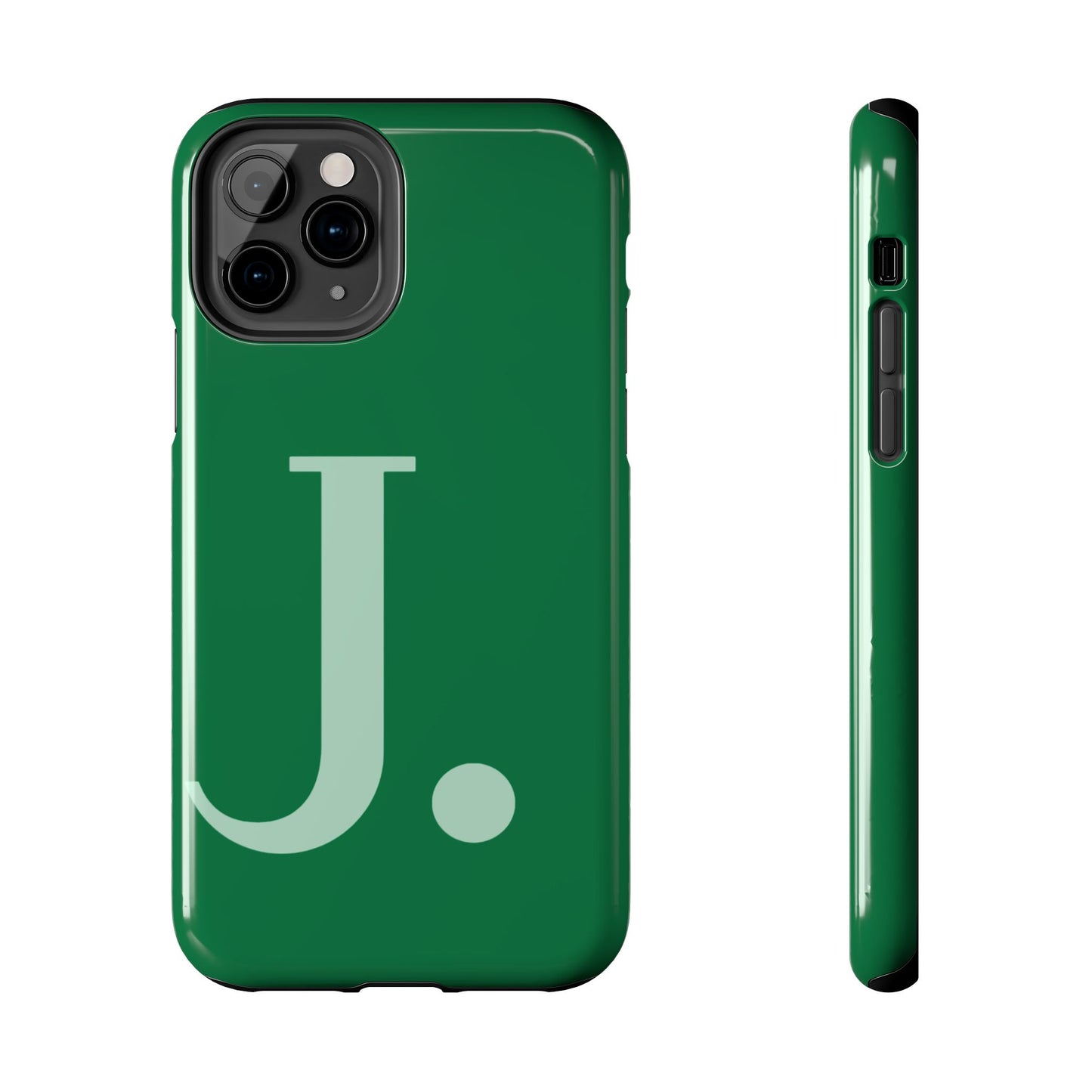 "Bold Minimalist Monogram: Custom Green Initial Tough Phone Case"